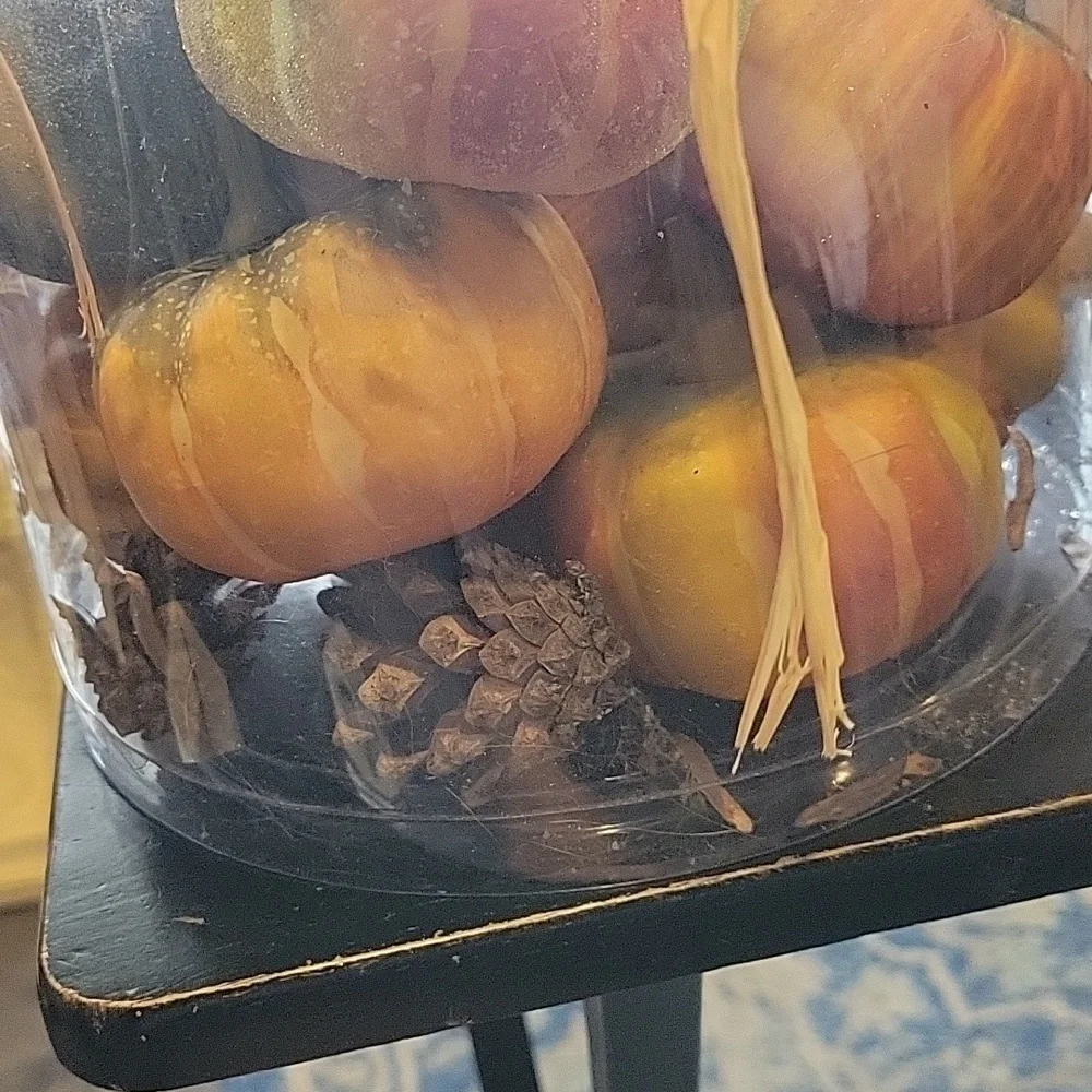 Autumn Harvest Pumpkin Spice Decor Set, Never Used,bowl Filler/ Sign/2 Silk Ring